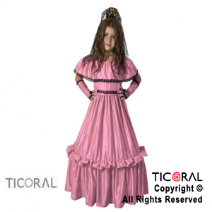 DISFRAZ DAMA ANTIGUA CR ROSA CON MITONES Y MANTILLA TALLE 1 x 1
